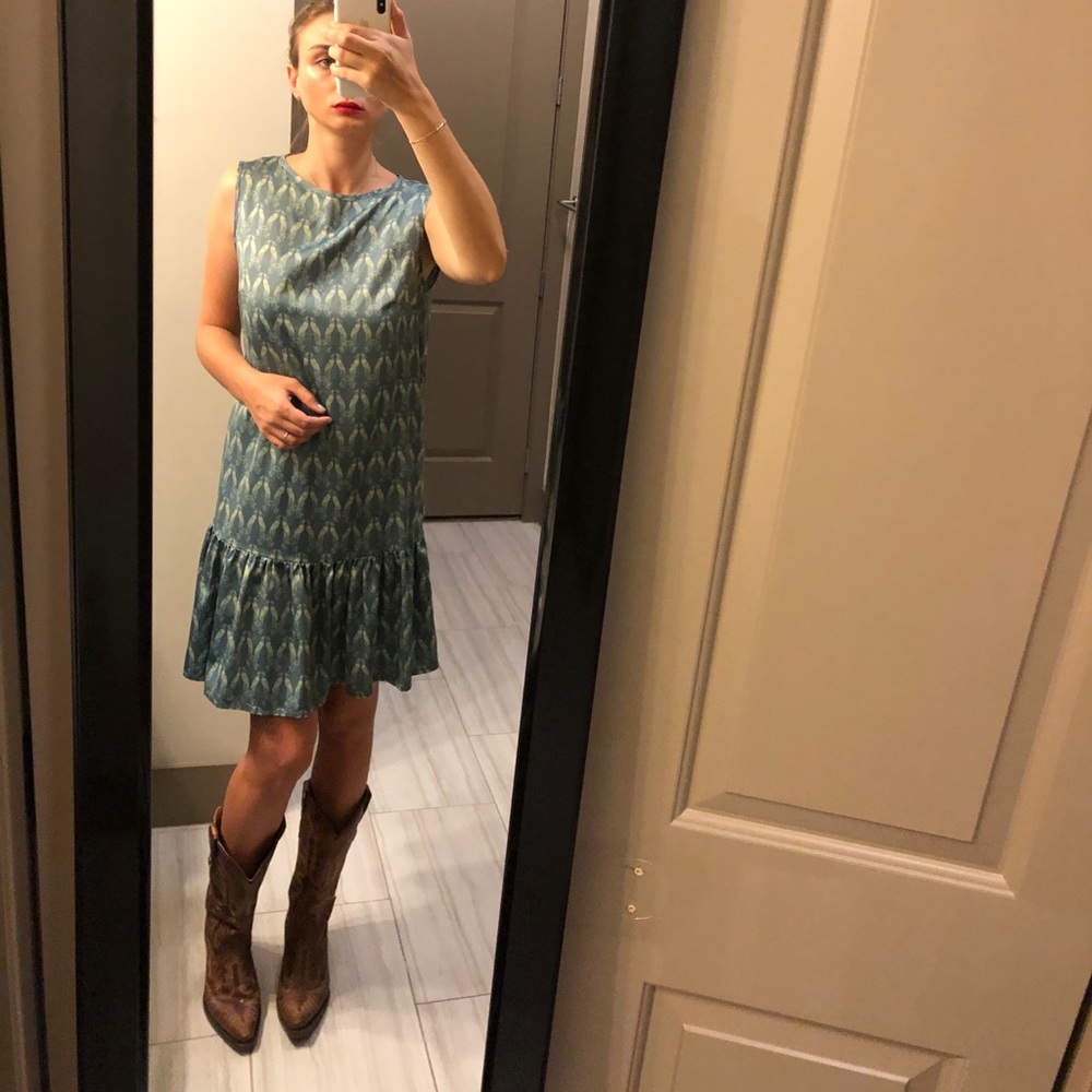 Green dress with silver firebird pattern